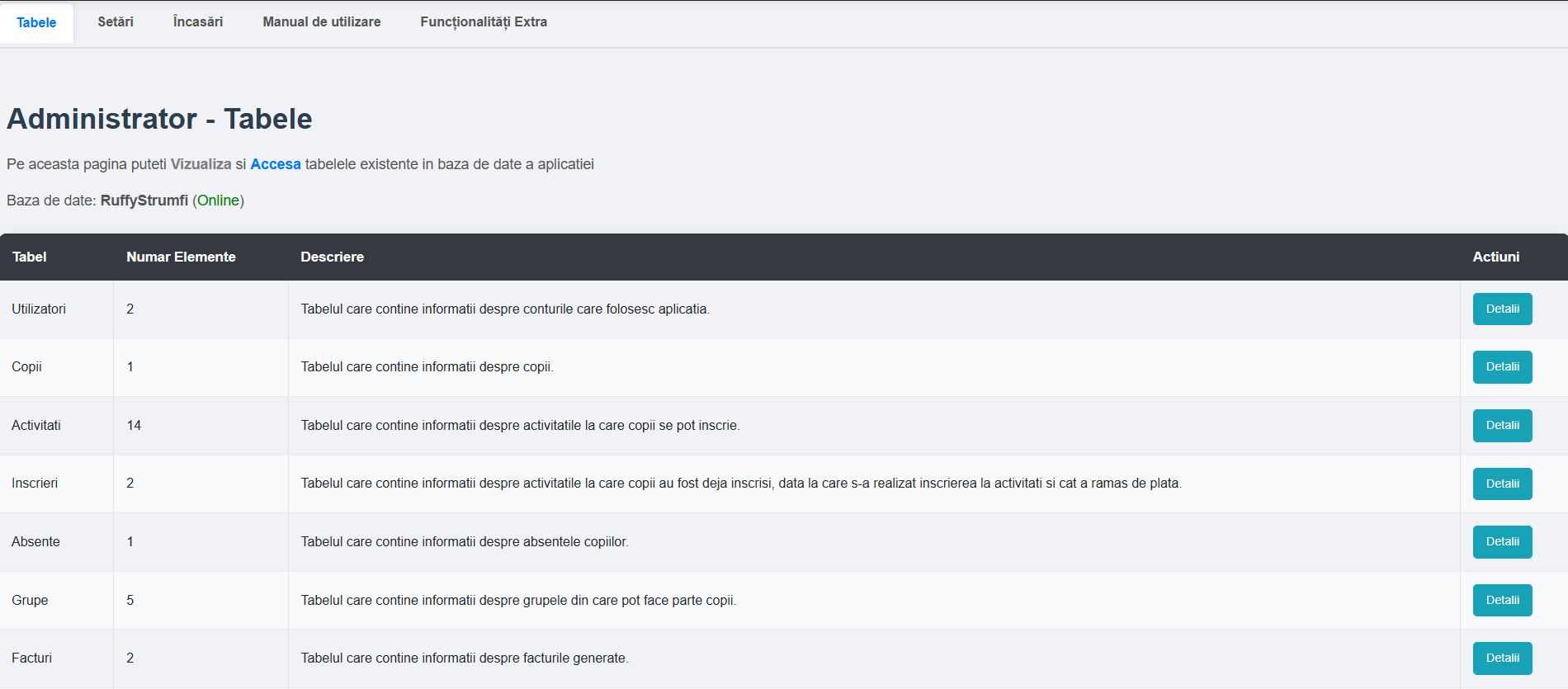 Panou administrare aplicatie web